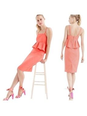 J. Crew Classic Silk Faille Peplum Dress Coral Pink